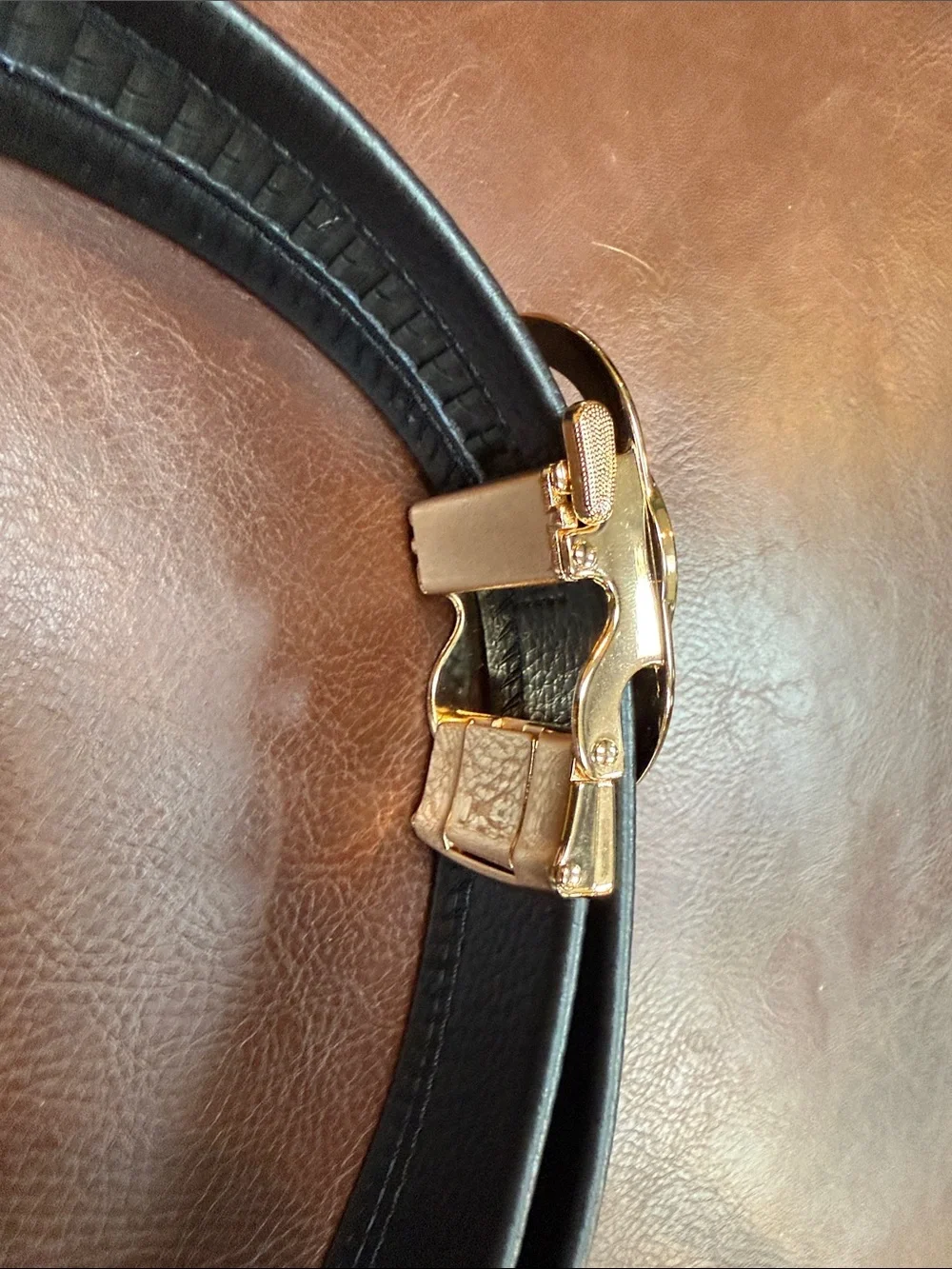 Black Leather Belt with Gold G Buckle